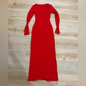 Red Long Sleeve Maxi Dress - Classic Scoop Neck